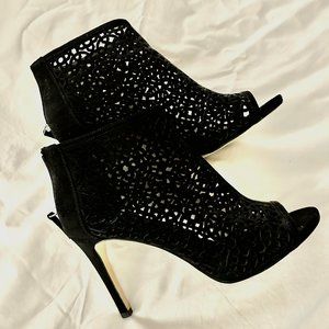 WHBM Black Suede Laser-Cut Booties